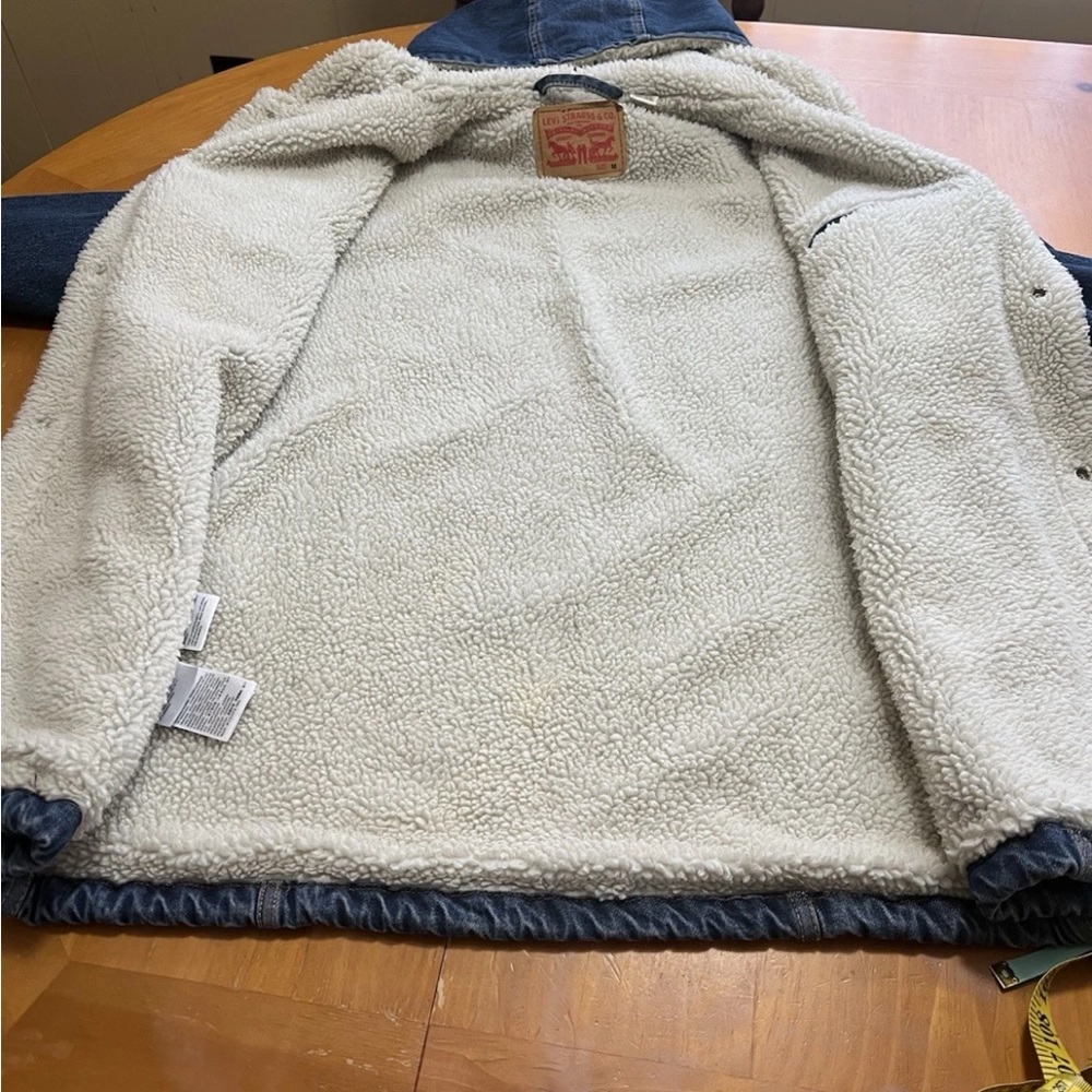 Levi's 72795 Sherpa Lined Hooded Denim Extended Length Jacket M Rare Oversized - Picture 9 of 13